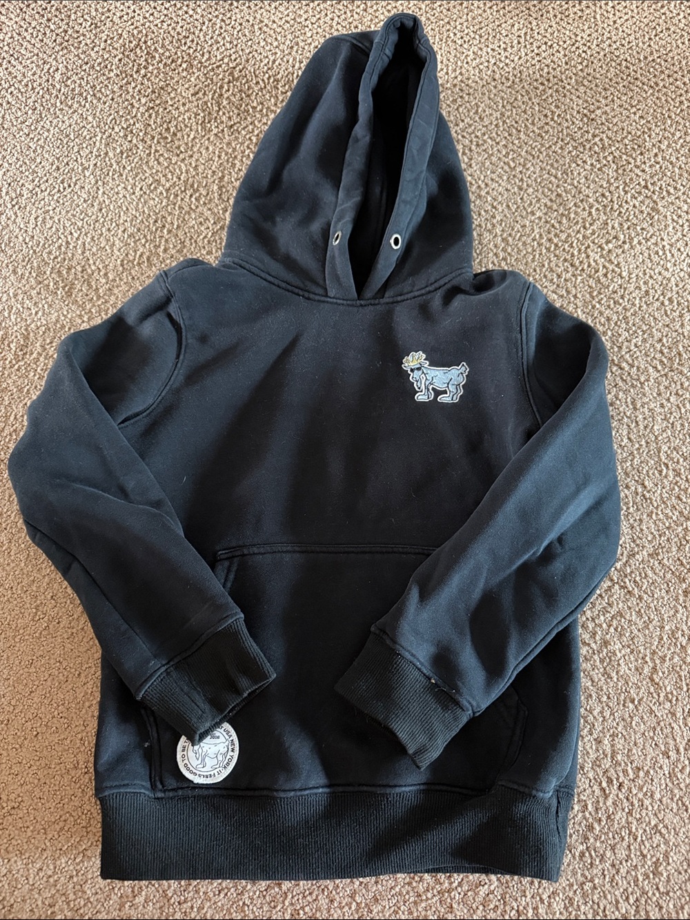 GOAT USA Black Hoodie Youth Medium Embroidered Logo Sweatshirt Kangaroo Pocket